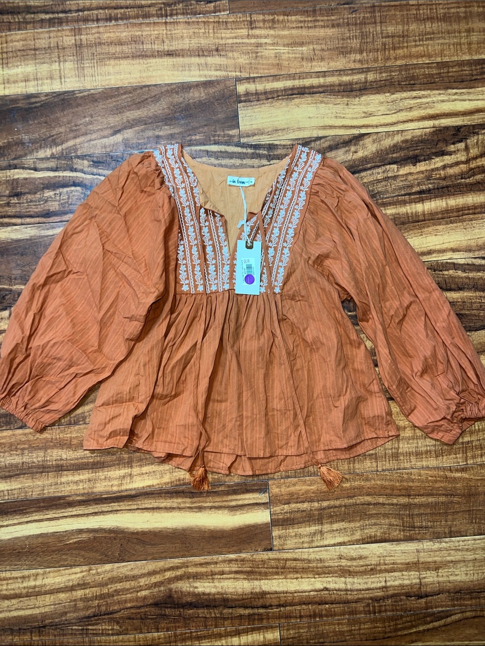 Rust Embroidered Peasant Top